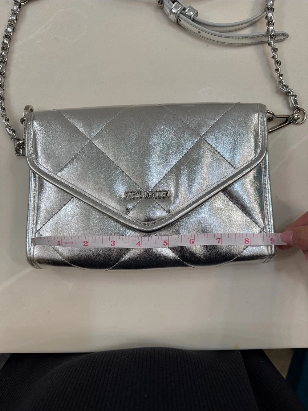 Steve Madden Metallic Silver Quilted Crossbody Bag